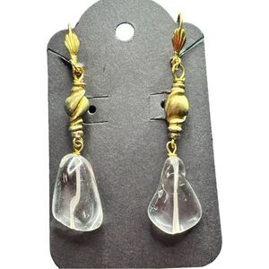 Earrings – Vintage MCM Gold-Tone Leverback & Clear Glass Dangle